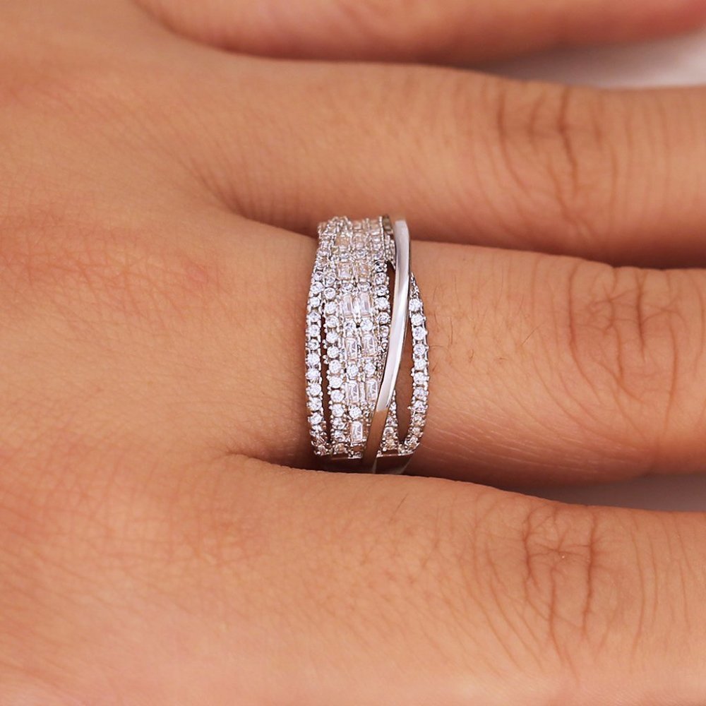 NEW 925 Silver Layered Diamond Wave Infinity Ring